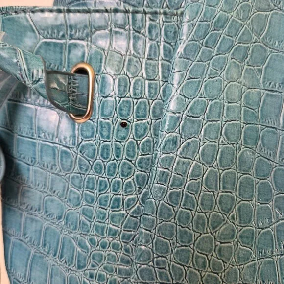 Coach Croc Embossed Leather Tote Teal Blue Shoulder Bag New Style 5659